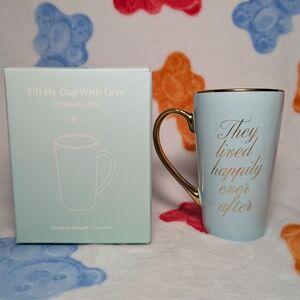 Mint Blue Ceramic Mug with Gold Handle